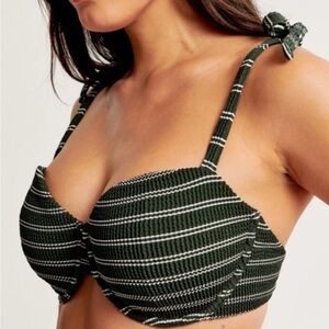Abercrombie Curve Love Green Striped Tie-Shoulder Bikini Top